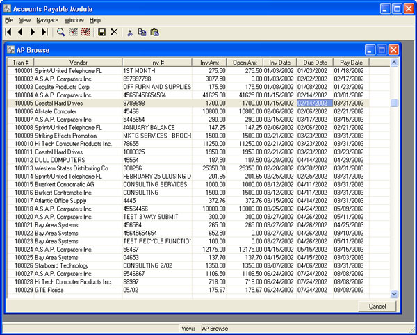 The ease of the Integrated Accounts Payable invoices is the hallmark of this Stream V Business Accounting Software module.