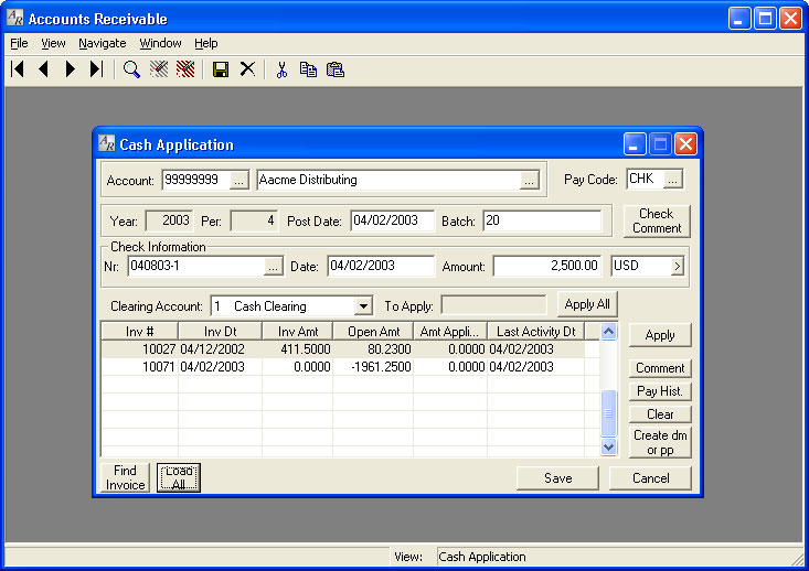 The automatic on-line, real-time posting to the General Ledger of payment entry and invoice adjustments assures that the company's cash position, as well as the customer's credit availability, is continuously available.