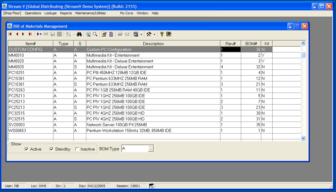 The Bill of Materials is essential in assembly and manufacturing businesses - The Stream V Integrated Business Software.