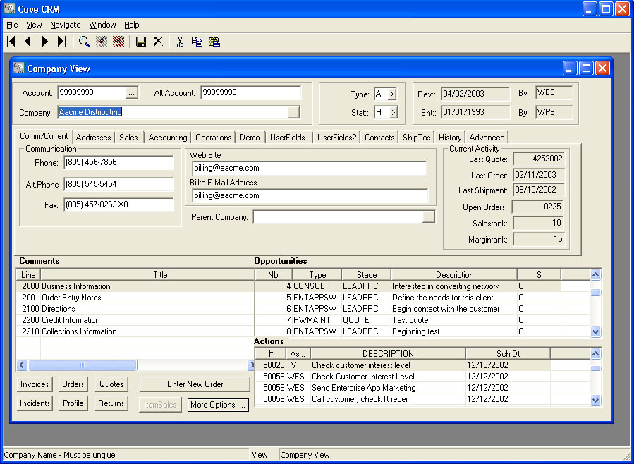 The CRM module is completely integrated with the other modules in the Stream V system, and it allows you to access a large number of programs with a minimum amount of navigation.