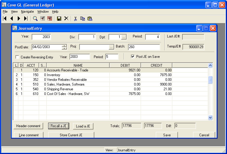 Cove's Stream VT complies with international accounting standards. Extensive audits and reports are available for proofing the integrity of the data. Subsidiary ledgers are tightly coupled with the General Ledger for detailed reporting and drill down inquiries.