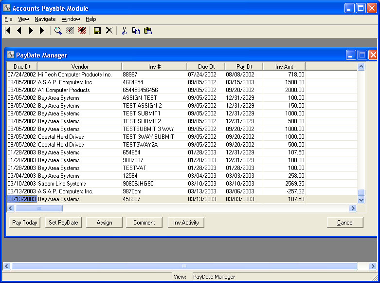 Automatically assign paydates, Automatically calculate the invoice date, payment terms, vendor and company policy with Stream V Business Accounting Software - Integrated Accounts Payable Module.